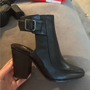 AEROSOLES Black Heeled Boots “Square Up Black Leather”